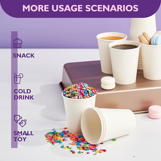 8 oz White Paper Coffee Cups, Disposable Hot Cups - Image 3