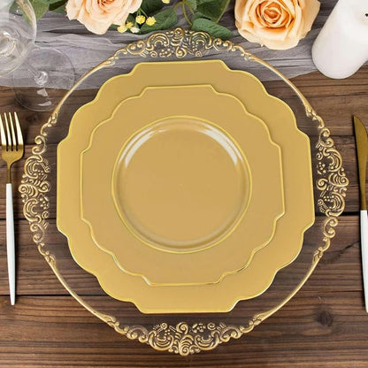 Gold Hard Plastic Dessert Plates, 50 Pack 8" Disposable Round Baroque Plates - Image 2