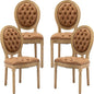 Vintage French Dining Chairs Set of 4, Round Back PU Leather Upholstered Accent Chairs with Nailhead Trim and Solid Wood Frame, Farmhouse Sillas de Comedor for Dining Room & Kitchen, Whiskey Brown
