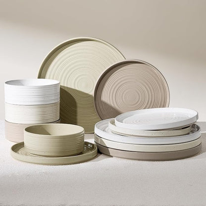 Dinnerware Set for 4, Ceramic Plates & Bowls by FamiwarePremium
