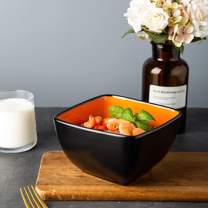 AmorArc 32oz Square Cereal Soup Bowls, Stoneware Bowls Set of 4 - Image 5