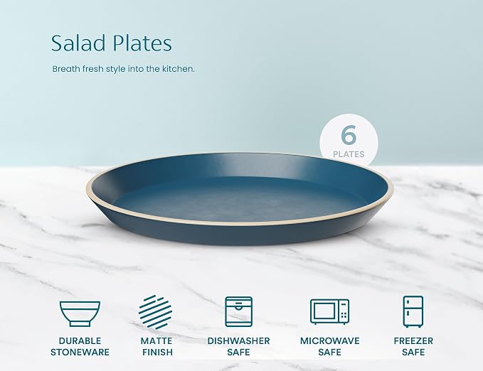 KooK Dinner Plates, Ceramic Round Kitchen Dinnerware Set, Dishwasher & - Image 5