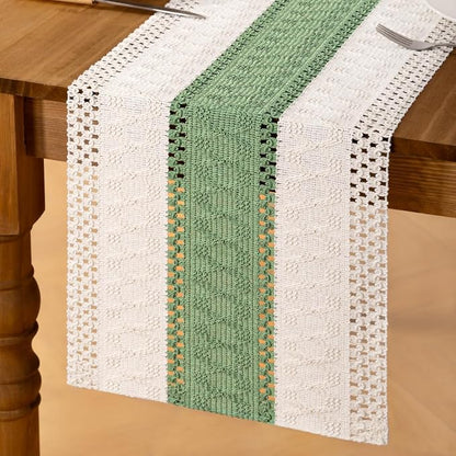 MLMC Ivory & Sage Boho Table Runner Macrame Woven Table Runner 12x36 Inch | - Image 4