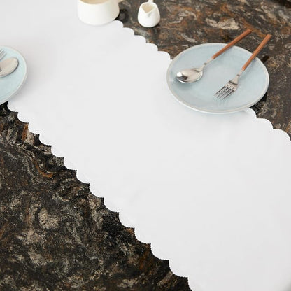 Solid White Farmhouse Scalloped Table Runner 13 x 72 Inchs | Washable Polyester - Image 4