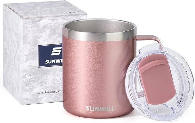 SUNWILL Travel Coffee Mug with Lid, Insulated Tumbler with Handle, 14 oz - Image 5