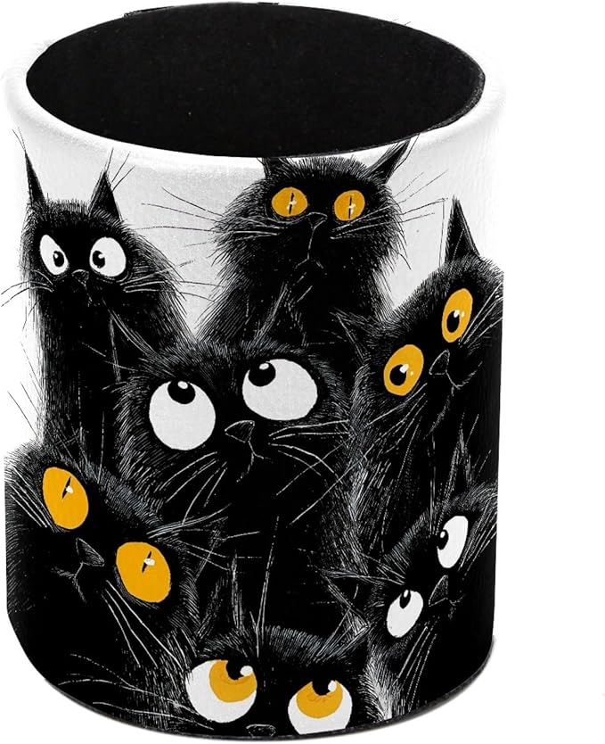 Black Cats Leather Pen Holder for Desk, Desktop Caddy Stationery Organizer for by Unknown