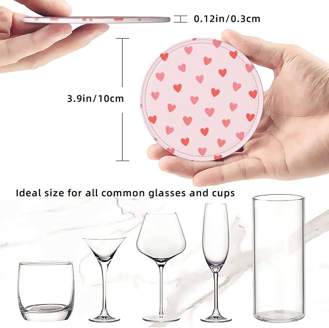 Cute Pink Heart Coasters for Drinks, Drink Coaster - Image 3