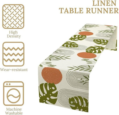 YCness Mid Century Green Boho Table Runner Summer Abstract Modern Palm Tree - Image 5