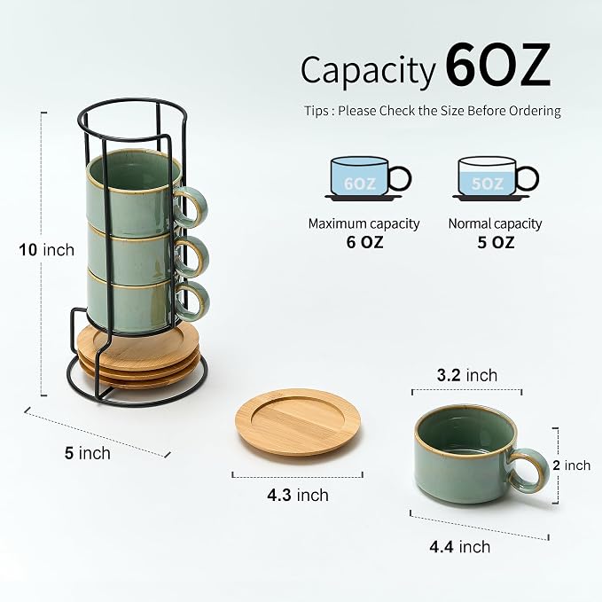 LUKA 6 Ounce Porcelain Stackable Espresso Cups - Image 3