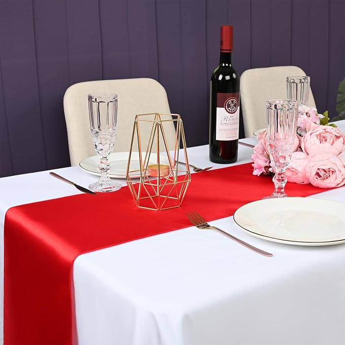 20-Pack Red 12 x 108 inches Long Premium Satin Table Runner | Wedding, - Image 5