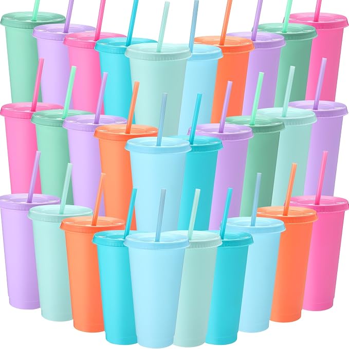 Honeydak 30 Pack Tumbler with Straw and Lid Bulk Cups by Honeydak