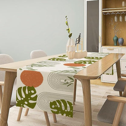 YCness Mid Century Green Boho Table Runner Summer Abstract Modern Palm Tree - Image 3