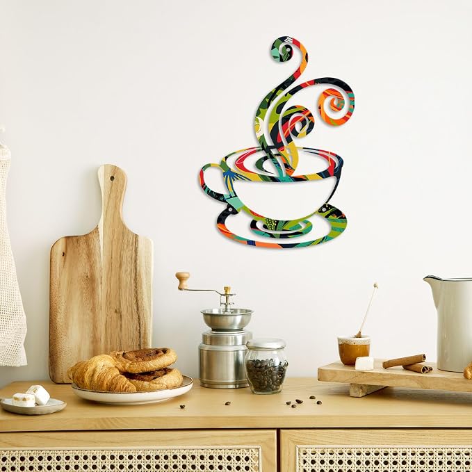 Oubasa Metal Pour Coffee Cup Wall Decor, Minimalist Cafe Themed - Image 4
