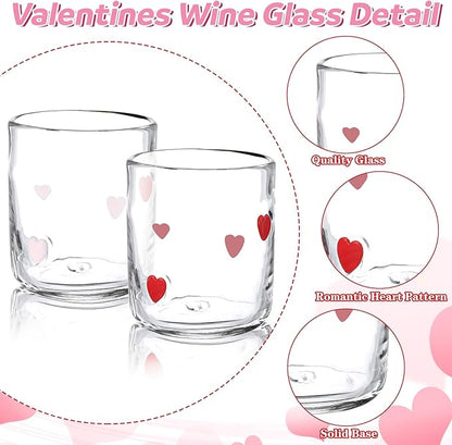 Icon Juice Glasses, 14oz Stemless Wine Drinking Juice Glass Cup for Valentine Party Supplies Gift(2 Pcs,Heart)