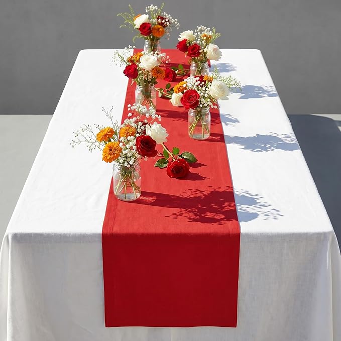 Solino Home 100% Pure Linen Table Runner Red, Fete 14 x 144 Inch Longch | Table - Image 2