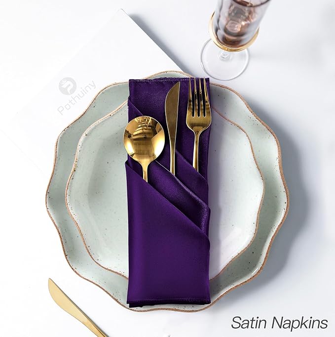 P Pothuiny 50 Pcs Purple Satin Napkins 17 x 17 Inch, Satin Cloth Napkins | - Image 5