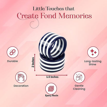 Epoxy Napkin Rings – Elegant Navy Blue & White Napkin Holders Set of 12 for Table Decor, Parties, Weddings & Dining - Modern Round Serviette Rings for Home & Holiday Celebrations - CLEENTABLE
