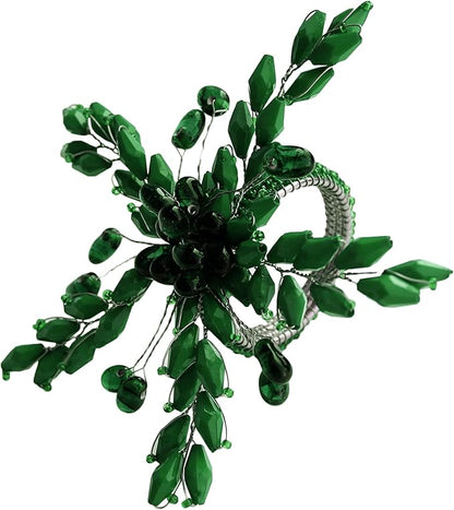 Napkin Rings Set of 12 for Dining Table Decoration Parties Everyday Metal Napkin Holder Leaf Dark Green (Pack of 12)