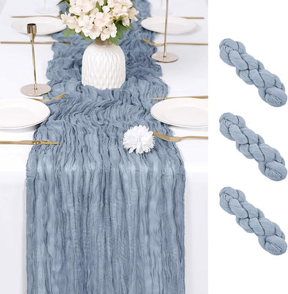 3 Pack Dusty Blue Cheesecloth Table Runner 17x108 Inch Semi Sheer Boho Gauze by Unknown