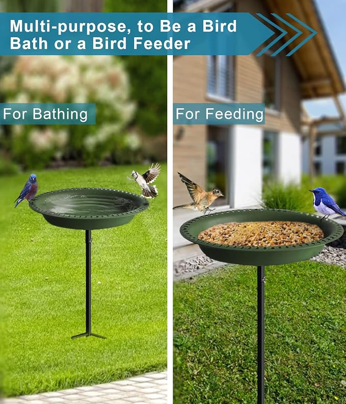 Koutemie Bird Bath for Outside 1-¼ Gallon Detachable, Deep Green, 29 Inch | - Image 6