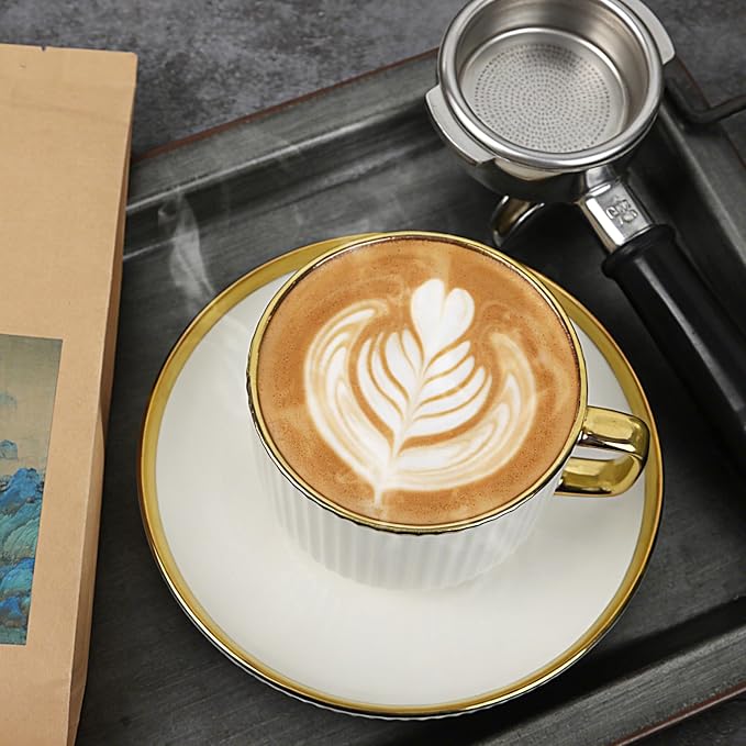 ALIMOTA 7oz White Gold Ceramic Coffee Mug Set of 4, Latte Mugs - Image 5