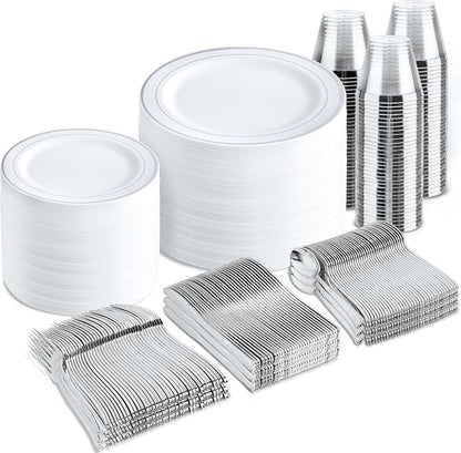 bUCLA 600pcs Silver Plastic Dinnerware Set by BUCLA