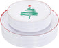 LIYH 60 Pcs Christmas Plates Disposable Heavy Duty, White Plastic Christmas Plates with Red Rim, Tableware Dishes, Xmas Party Decorations Holiday Party Supplies Serve for 30 Guests