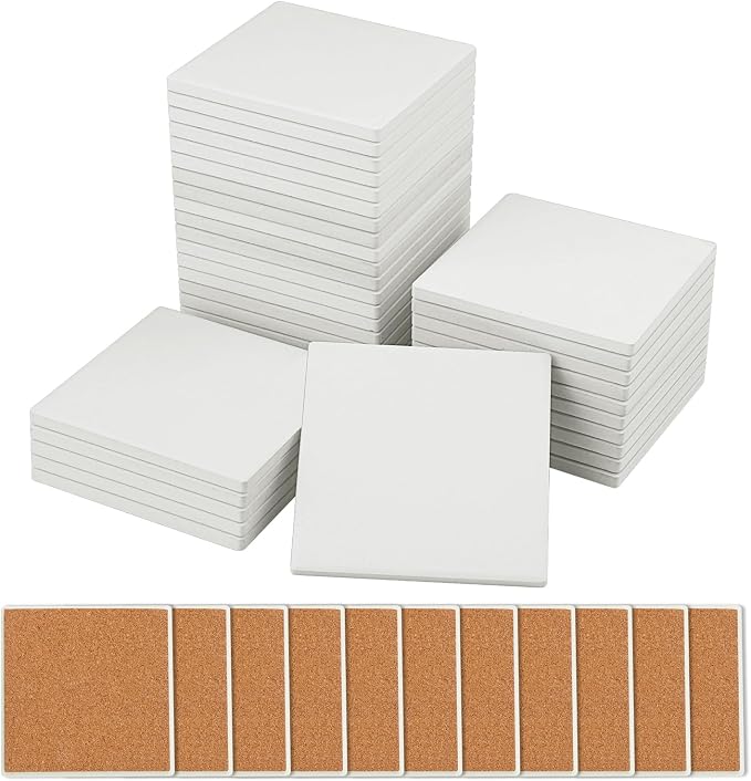 35 Pieces 4 Inch Blank Ceramic Coasters, Unglazed Ceramic Tiles Coasters by GNIEMCKIN