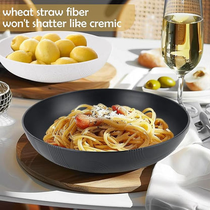 Wheat Straw Salad Bowls, 65oz Unbreakable Wide and Shallow Dinner Bowls Set of 2 - Image 4
