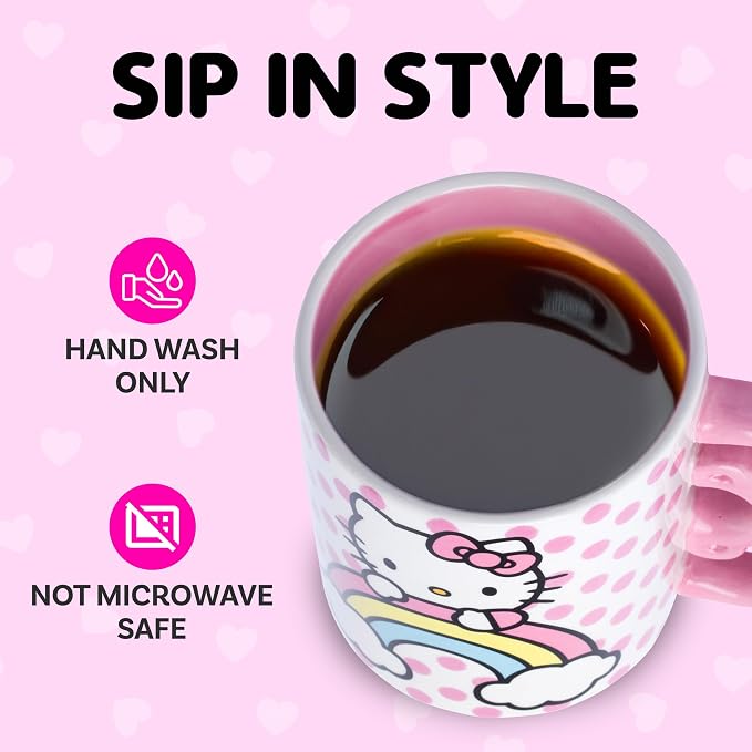 Silver Buffalo Sanrio Hello Kitty Rainbow, 3D Sculpted Handle Mug, 20oz | Polka - Image 3