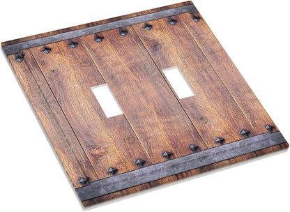 Decorative Light Switch Cover Rustic Farmhouse Barn Door Vintage Wood 2 Gang Wall Plate Double Toggle Switch Plate Receptacle Electrical Outlet Cover Switchplate for Bathroom Cabin（2 Pack）