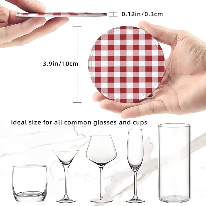 6 Pcs Farmhouse Decoration Farm Red and White Plaid Buffalo Check Leather - Image 8