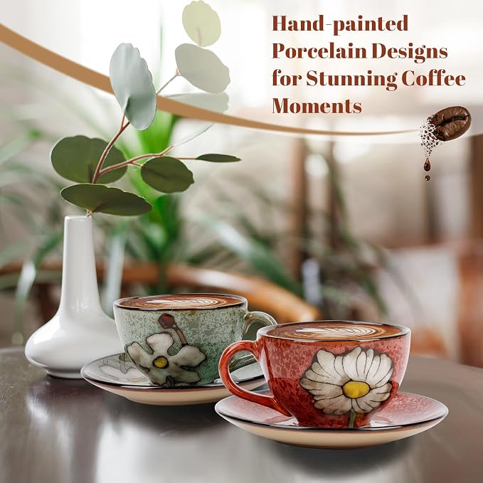 Cappuccino Cups Set of 4, 8 Oz Ceramic Coffee Cups - Image 3