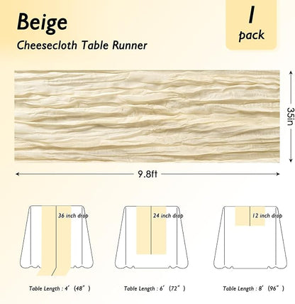 3 Pack Ivory Cream Cheesecloth Table Runner 120 Inch Boho Wedding Decor | - Image 2