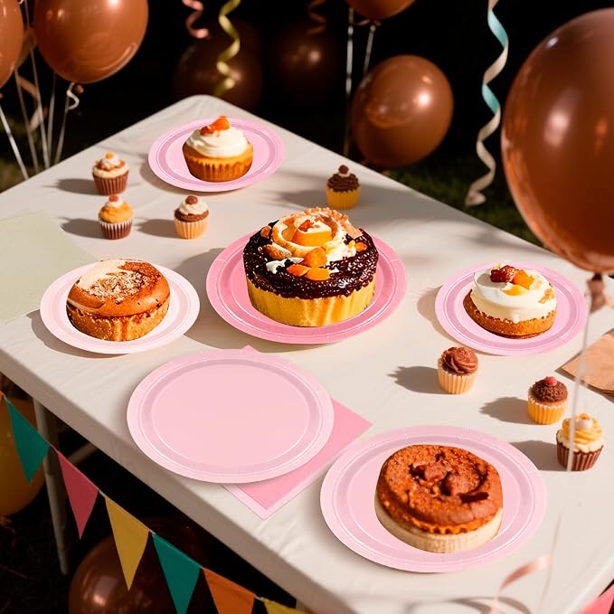 180Pcs Pink Party Supplies Paper Plates and Napkins Serve 60 | Disposable - Image 4