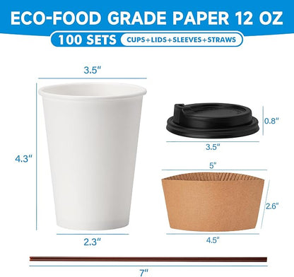12 oz 100 Pack Disposable Paper Coffee Cups - Image 2