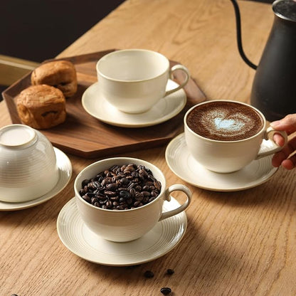 12Oz Coffee Cups with Saucers, Ceramic Espresso Cup Set of 4, Cappuccino Cups - Image 9