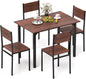 COSTWAY Dining Table Set for 4, Rectangular Kitchen Table and Chairs Set with Backrest, Metal Frame, Space-Saving Dinette Set, Breakfast Nook Table Set for Small Space, Apartment, Dorm (Walnut)