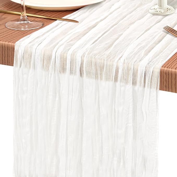 Showgeous 2 Pack Ivory White Cheesecloth Table Runners Boho Wedding Decor | - Image 9