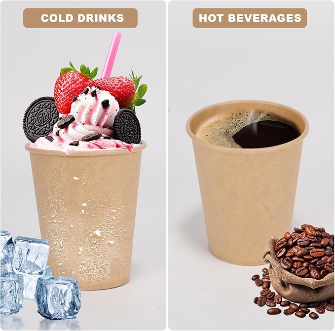 Disposable Cups, 100 Pack 8 Oz Kraft Paper Cups, Paper Coffee Cups, Disposable - Image 4