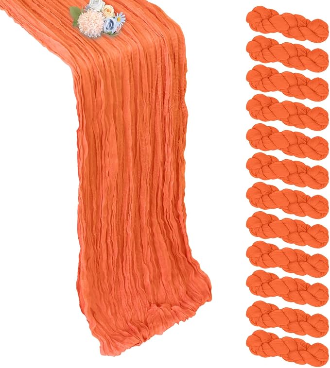 12 Pack Orange Cheesecloth Table Runner 17 x 108 Inch | Boho Gauze Cheese Cloth by Pepmily