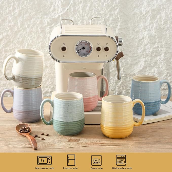 HASENSE Coffee Mugs, 12 oz Porcelain Coffee Cups Set of 6, Two-Tone Reactive - Image 2