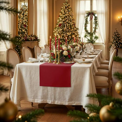 D'Moksha Homes Linen Red Table Runner 108 Inches Long - 100% Pure Linen Dining Table Runner 14 x 108 Inch for Valentines, Spring - Machine Washable