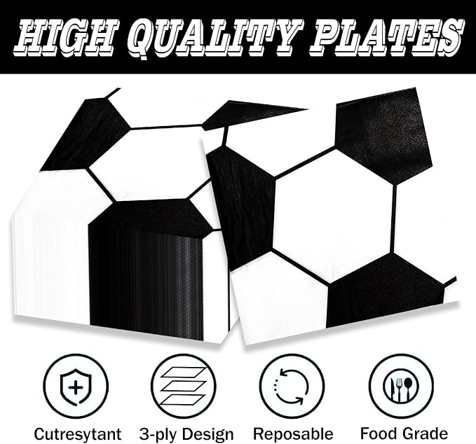 40 Pcs Soccer Plates and Napkins Party Supplies, 9-inch Disposable Soccer - Image 8