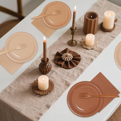Serves 35 Guests Gradient Brown Plates and Napkins Party Supplies,7" Gradient Brown Birthday Dessert Paper Plates and Napkins,Disposable Party Dinnerware for Wedding,Graduation