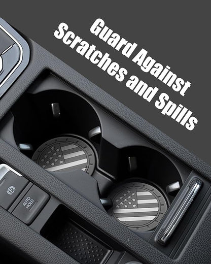 4 Pack Car Cup Coasters, Universal American Flag Non-Slip Silicone Cup Holder Inserts, Car Interior Accessories, Grey