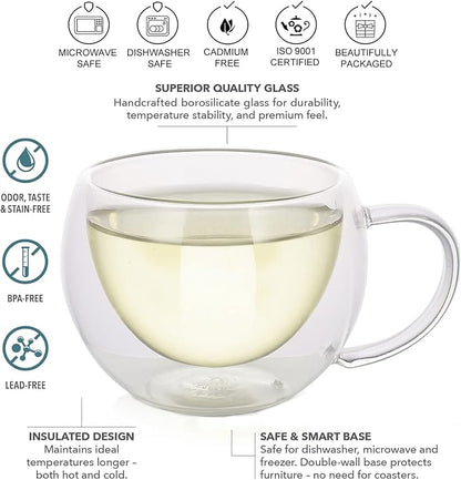 Teabloom Modern Classic Insulated Cups – 6 oz / 200 ml – Set of 2 Double Walled - Image 2