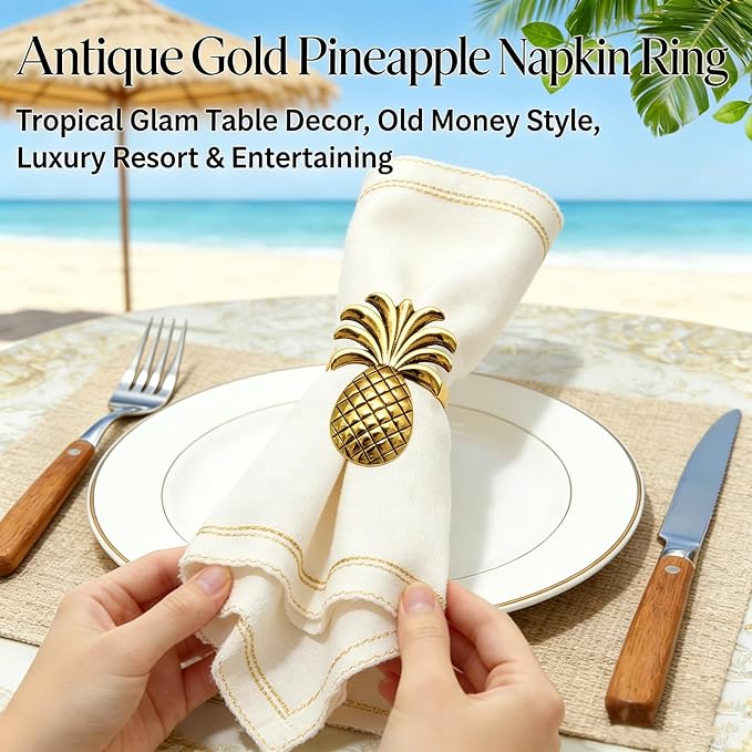 Gold Pineapple Napkin Rings Set of 12 Tropical Fruit Napkin Holders - Image 7