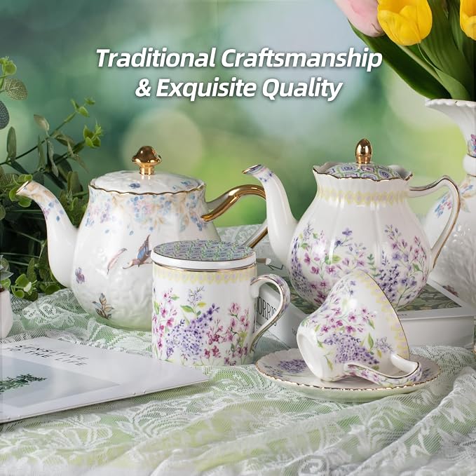 KAMMAK Bone China Coffee Mugs, 15oz Floral Tea Cups - Image 7