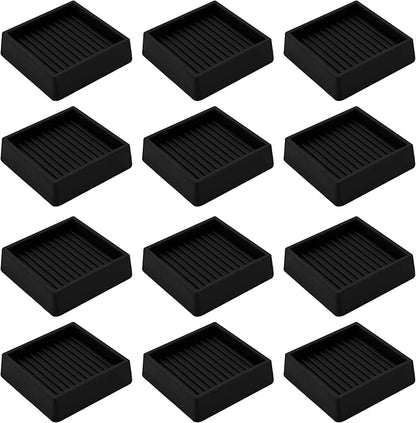 2X2 Rubber Caster Cups, Non Slip Furniture Pads, Anti-Slip Gripper, Anti Skid Furniture Feet, Anti Slide Floor Protector for Bed Couch Table Chair Stoppers - 12 Pack, Black